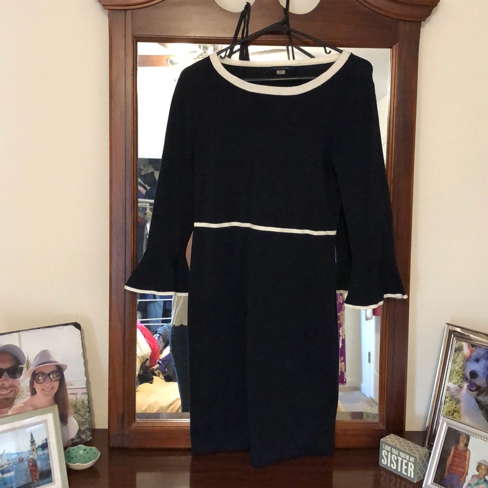 Bell sleeve navy sweater dress